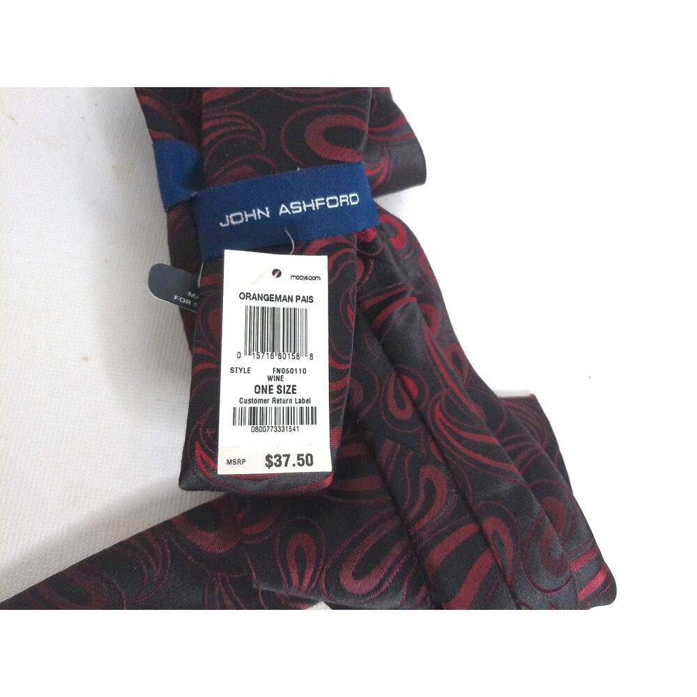 Vintage John Ashford Macys Black Red Silk Paisley Tie New - Picture 3 of 7